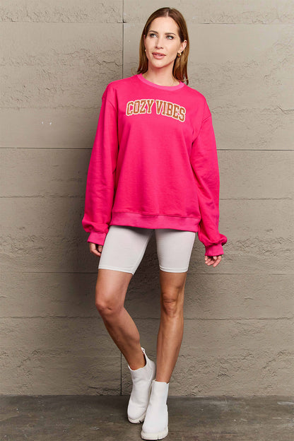 Simply Love Full Size COZY VIBES Graphic Sweatshirt-Jewearrings