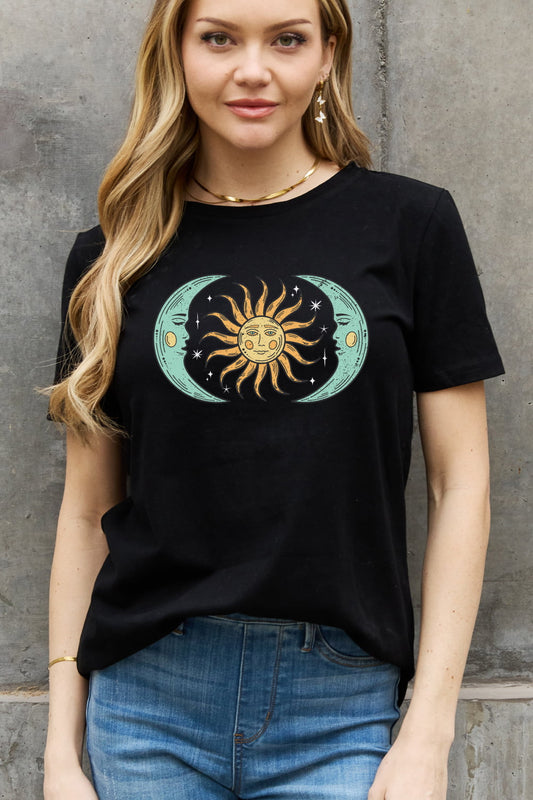 Simply Love Full Size Sun & Moon Graphic Cotton Tee-Jewearrings