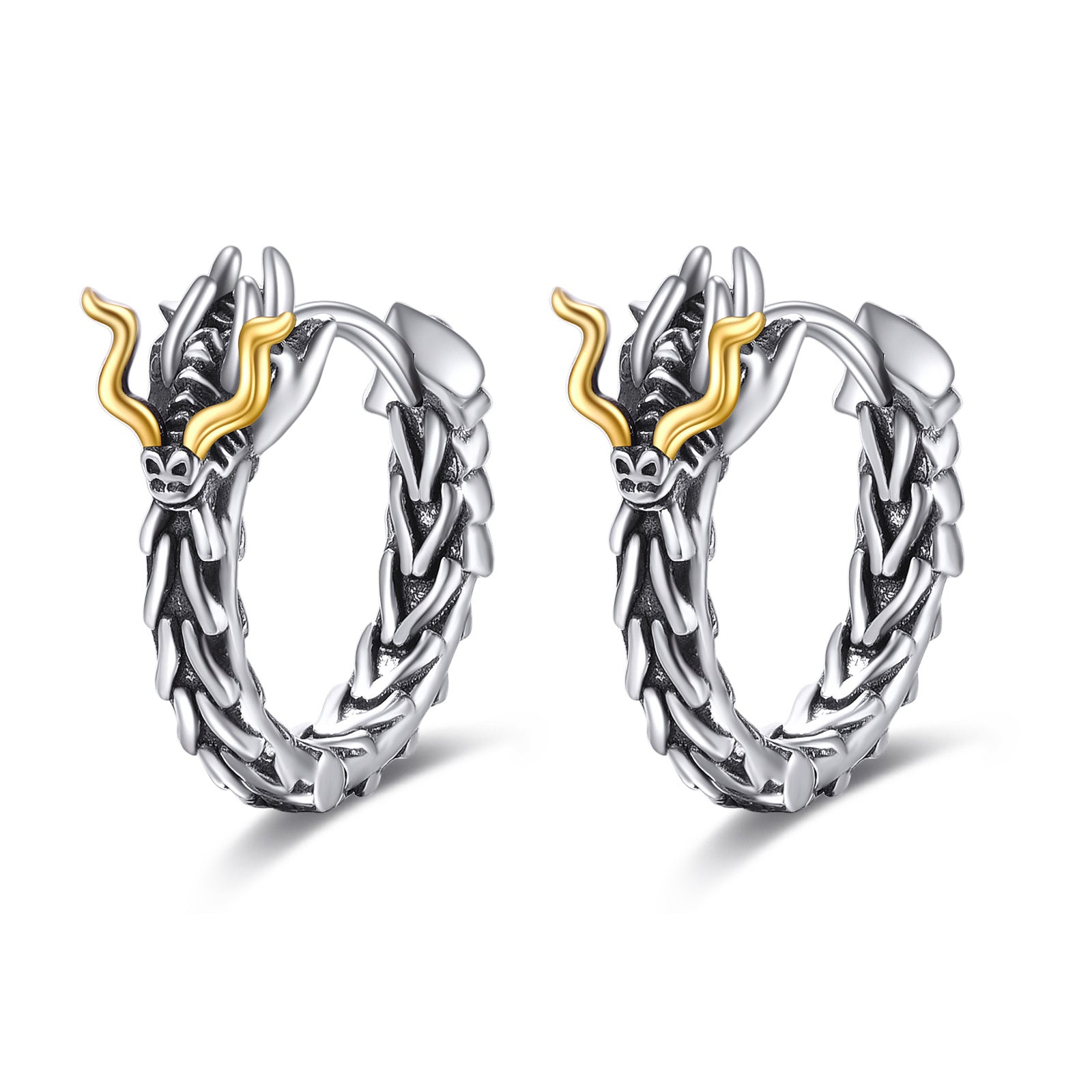 Sterling Silver Dragon Hoop Huggie Earrings Jewelry Gifts for Men-Jewearrings