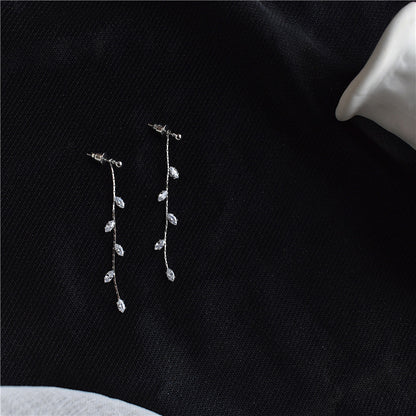 S925 Silver Needle Leaf Zircon Earrings Temperament All-match-Jewearrings