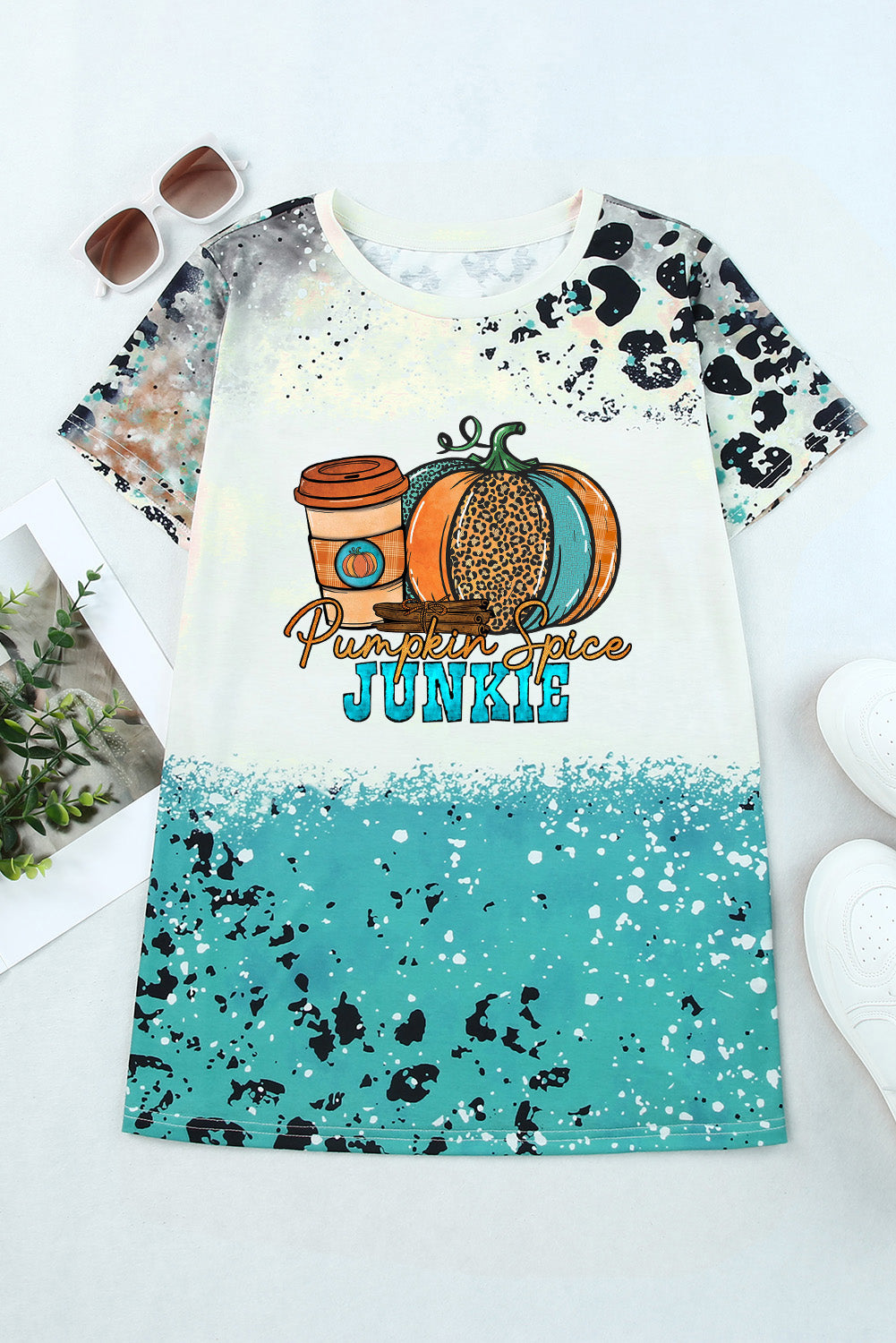 Printed PUMPKIN SPICE JUNKIE Graphic Round Neck Short Sleeve Tee-Jewearrings