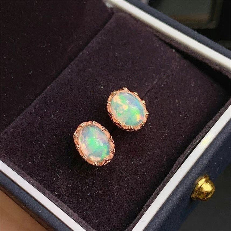 Fashion Natural Opal Stud Earrings S925 Silver-Jewearrings