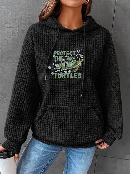 Full Size Turtle Graphic Drawstring Hoodie-Jewearrings