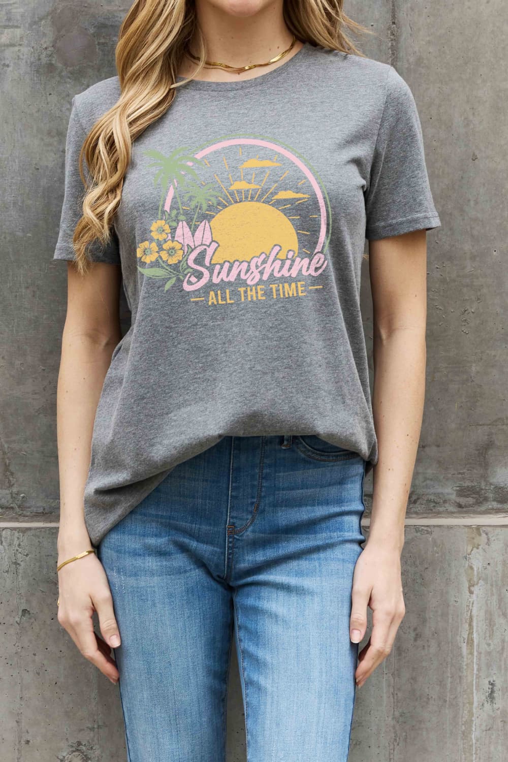 Simply Love Full Size SUNSHINE ALL THE TIME Graphic Cotton Tee-Jewearrings