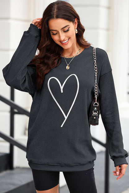 Heart Round Neck Dropped Shoulder Sweatshirt-Jewearrings