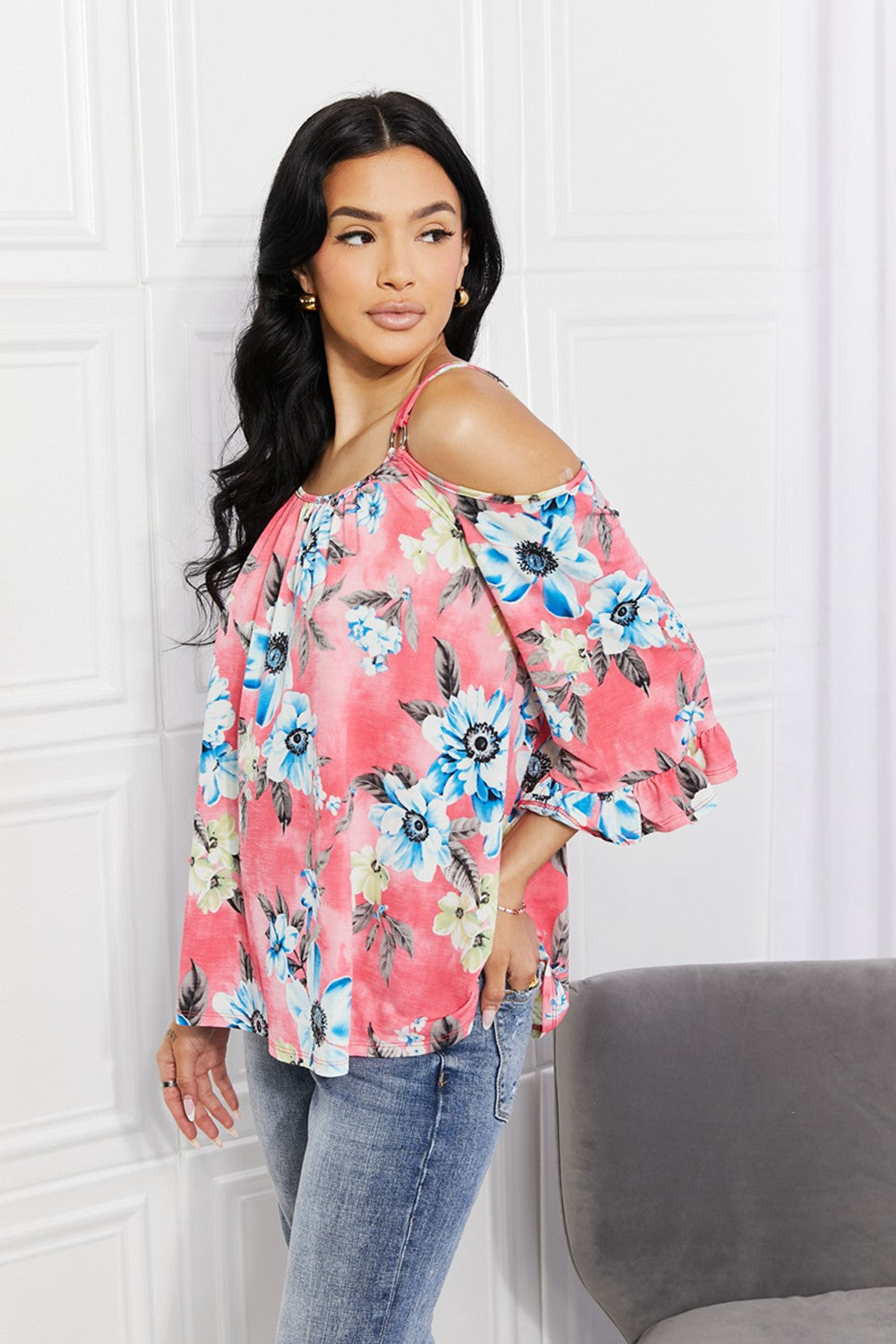 Sew In Love Full Size Fresh Take Floral Cold-Shoulder Top-Jewearrings