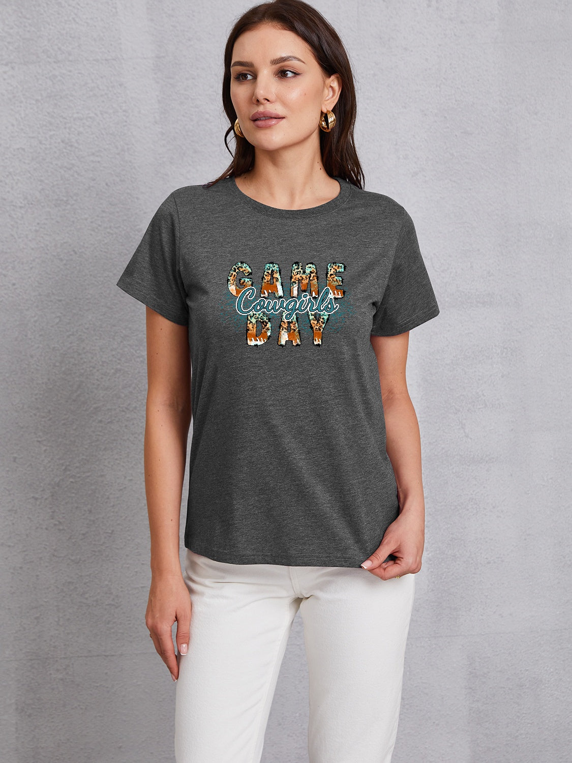 COWGIRLS GAME DAY Round Neck Short Sleeve T-Shirt-Jewearrings