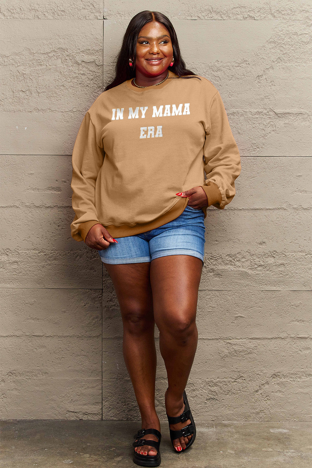 Simply Love Full Size IN MY MAMA EAR Graphic Sweatshirt-Jewearrings