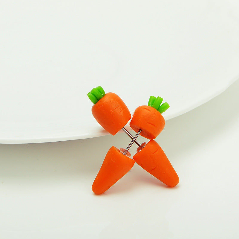 Ladies Fashion Cartoon Carrot Clip Stud Earrings-Jewearrings