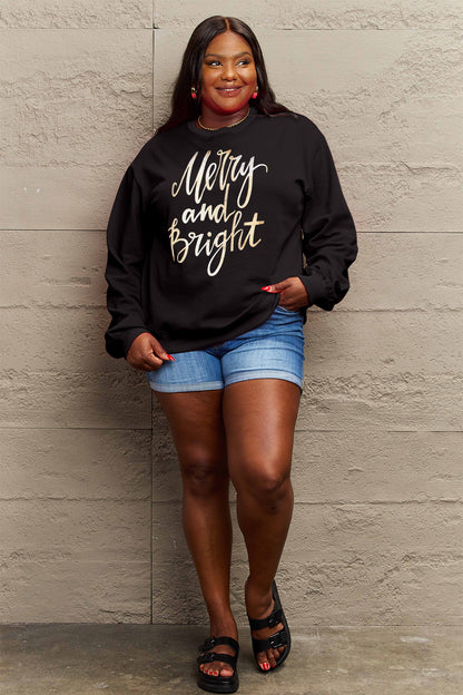 Simply Love Full Size MERRY AND BRIGHT Graphic Sweatshirt-Jewearrings