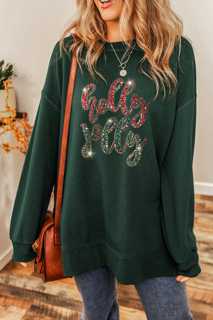 HOLLY JOLLY Sequin Round Neck Sweatshirt-Jewearrings