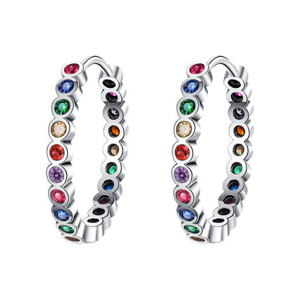 S925 Sterling Silver Large Circle Colorful Zircon Earrings Female-Jewearrings