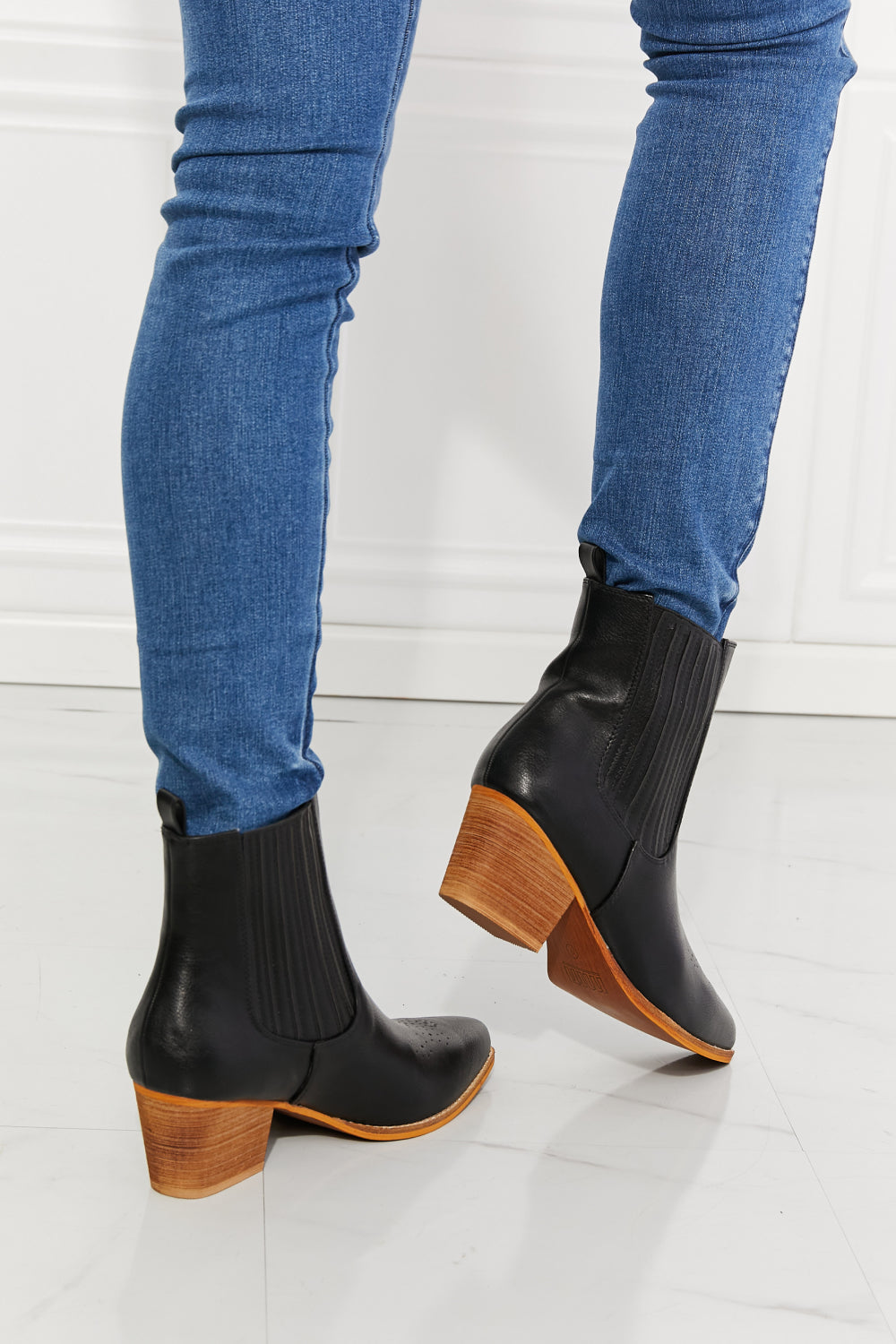 MMShoes Love the Journey Stacked Heel Chelsea Boot in Black-Jewearrings