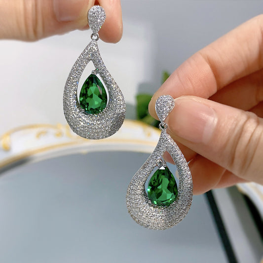 Artificial Emerald Stud Earrings With Diamonds-Jewearrings