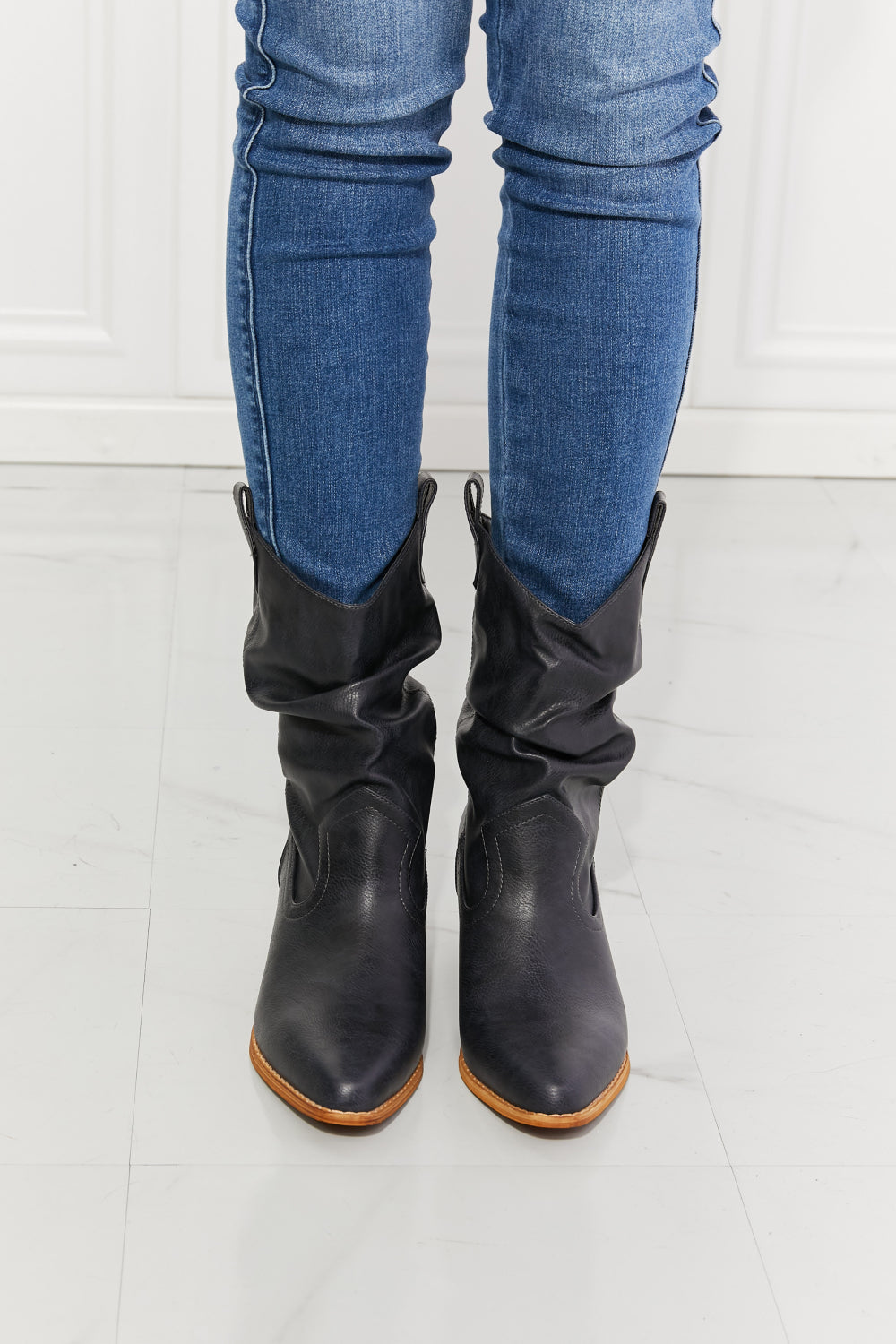 MMShoes Better in Texas Scrunch Cowboy Boots in Navy-Jewearrings