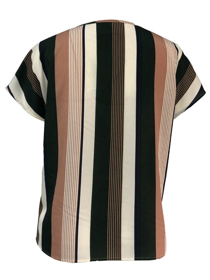 Striped Notched Short Sleeve Blouse-Jewearrings