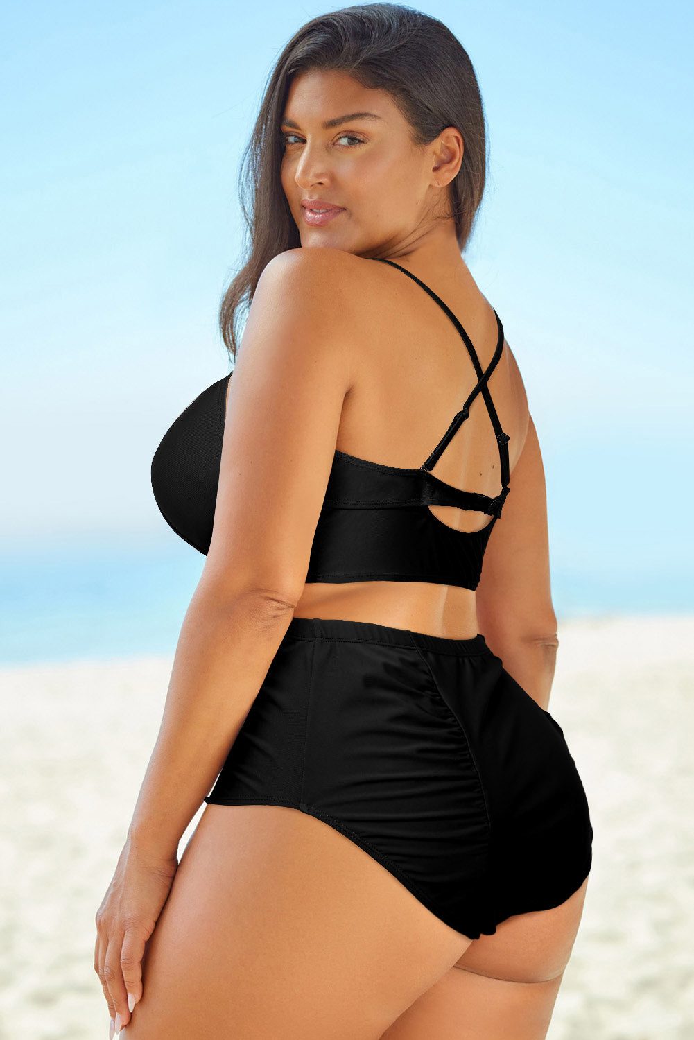 Full Size Halter Neck Crisscross Ruched Two-Piece Swimsuit-Jewearrings