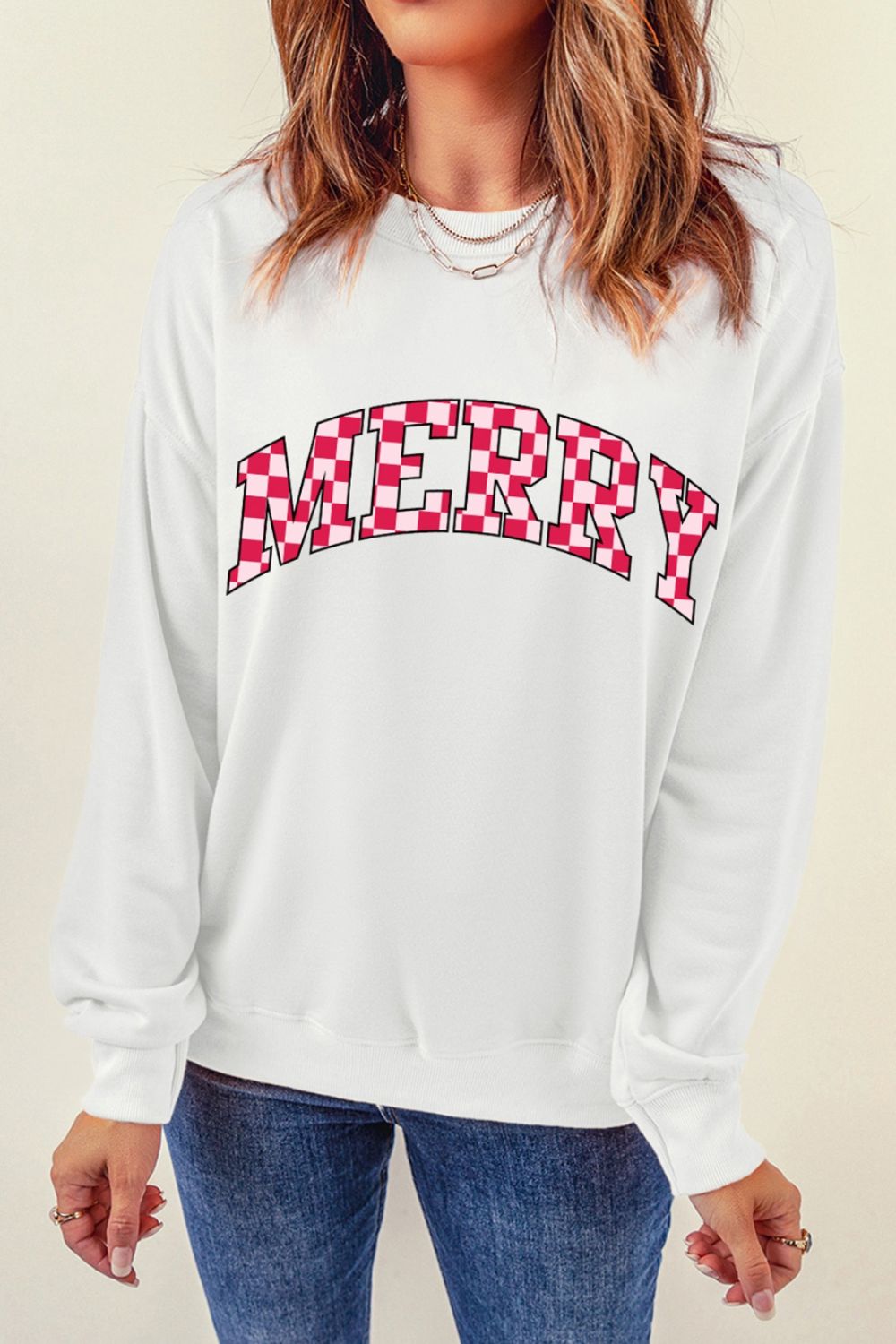 MERRY Round Neck Dropped Shoulder Sweatshirt-Jewearrings