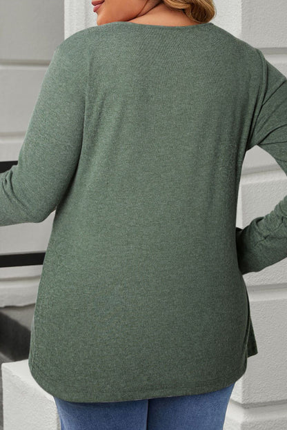 Plus Size Half Snap Long Sleeve T-Shirt-Jewearrings