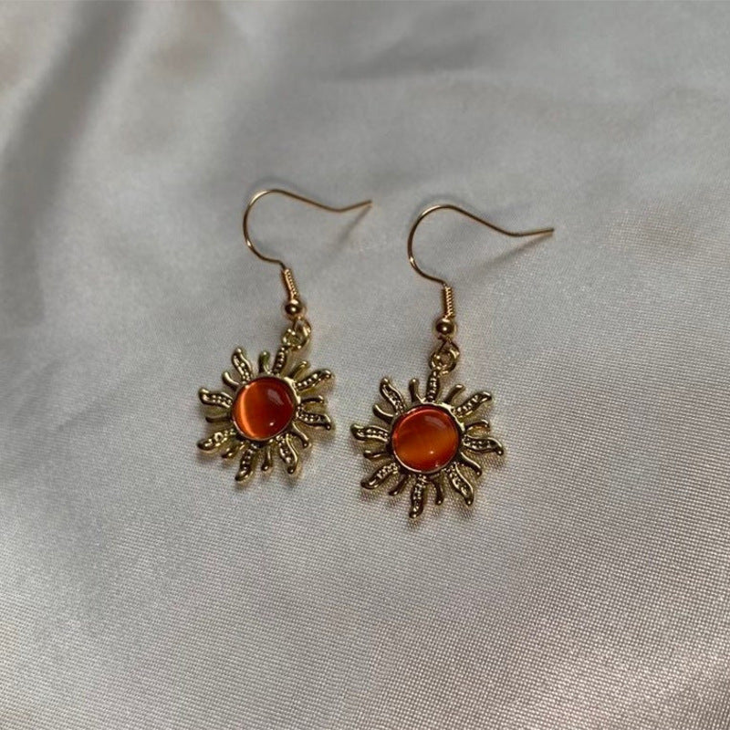 Retro Sunflower Opal And Gold Earrings-Jewearrings