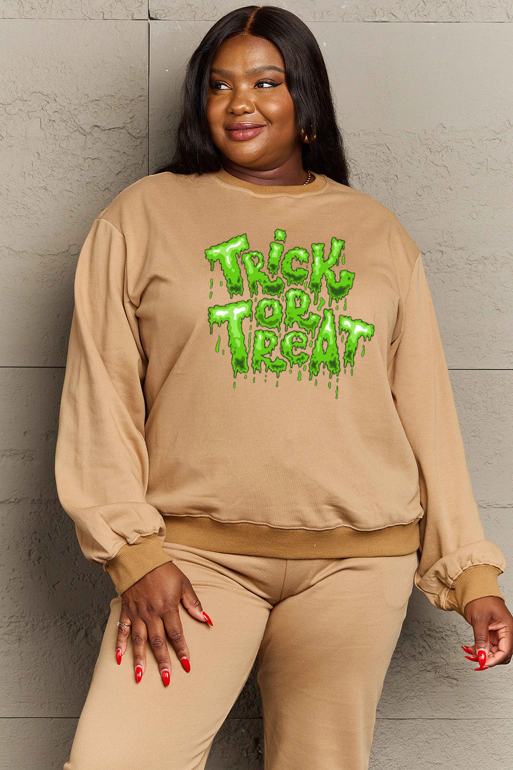 Simply Love Full Size TRICK OR TREAT Graphic Sweatshirt-Jewearrings