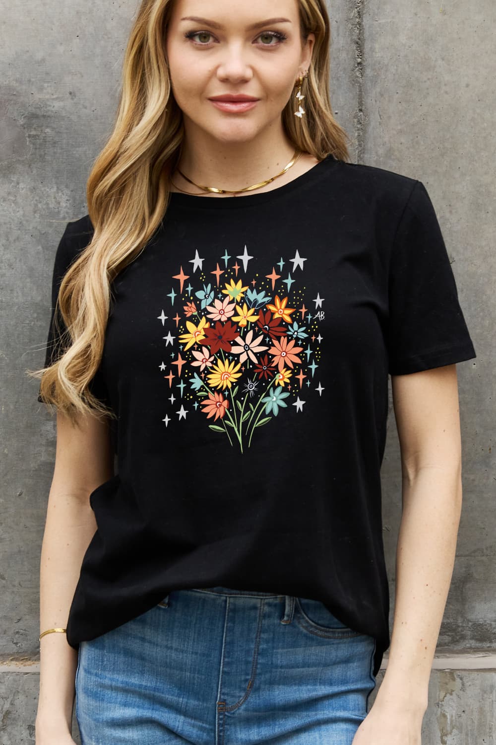 Simply Love Full Size Floral Graphic Cotton Tee-Jewearrings