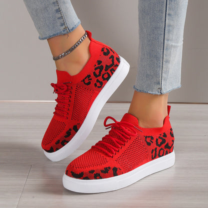 Lace-Up Leopard Flat Sneakers-Jewearrings