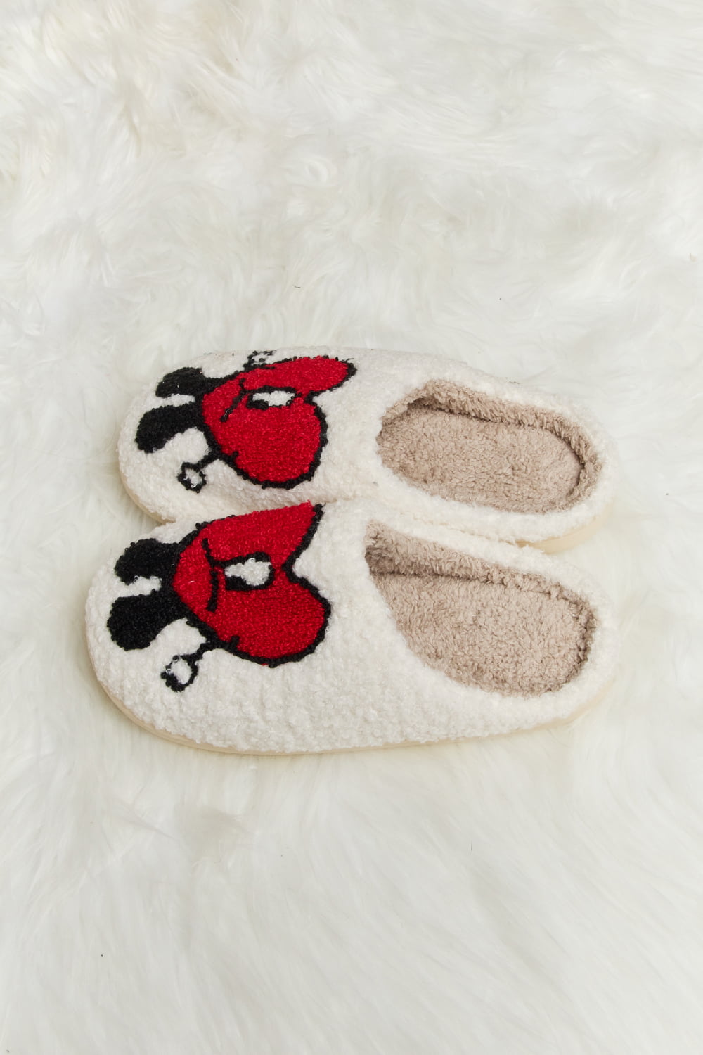 Melody Love Heart Print Plush Slippers-Jewearrings