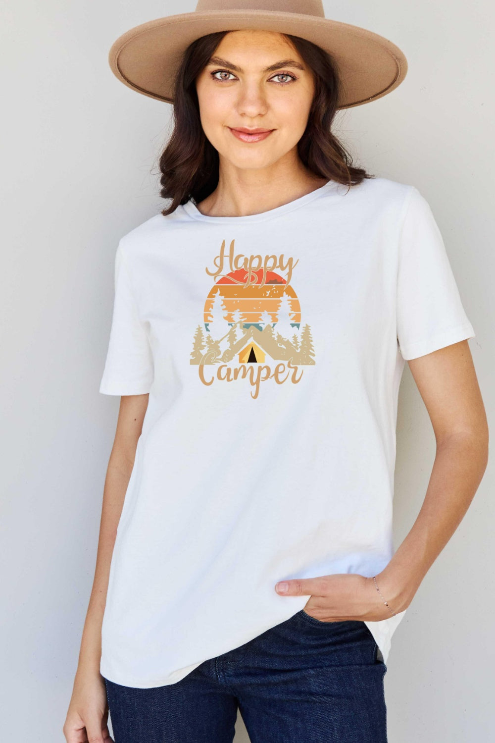 Simply Love Full Size HAPPY CAMPER Graphic T-Shirt-Jewearrings