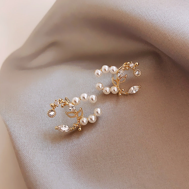 S925 Silver Needle Petal Pearl Earrings-Jewearrings