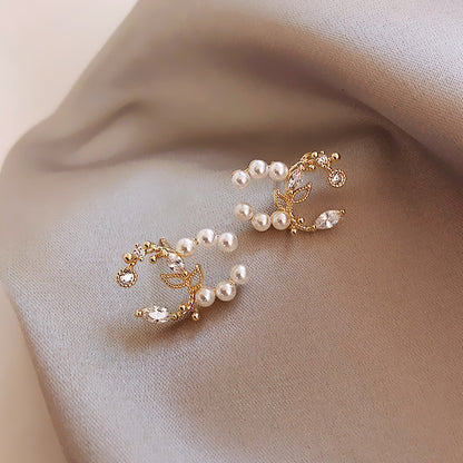 S925 Silver Needle Petal Pearl Earrings-Jewearrings