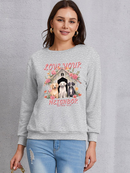 LOVE YOUR NEIGHBOR Round Neck Sweatshirt-Jewearrings