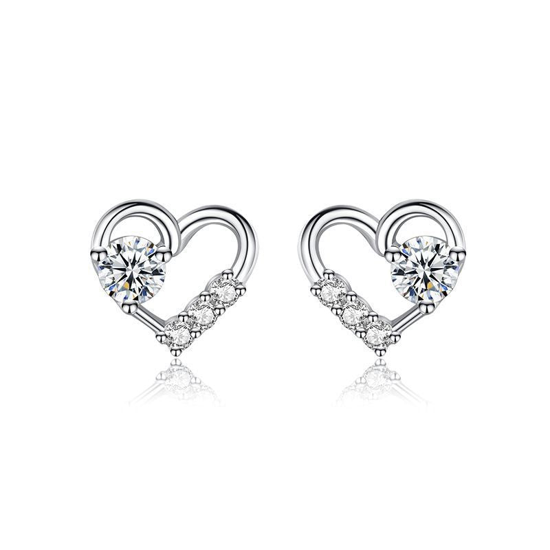 S925 Sterling Silver Love Heart Stud Earrings-Jewearrings