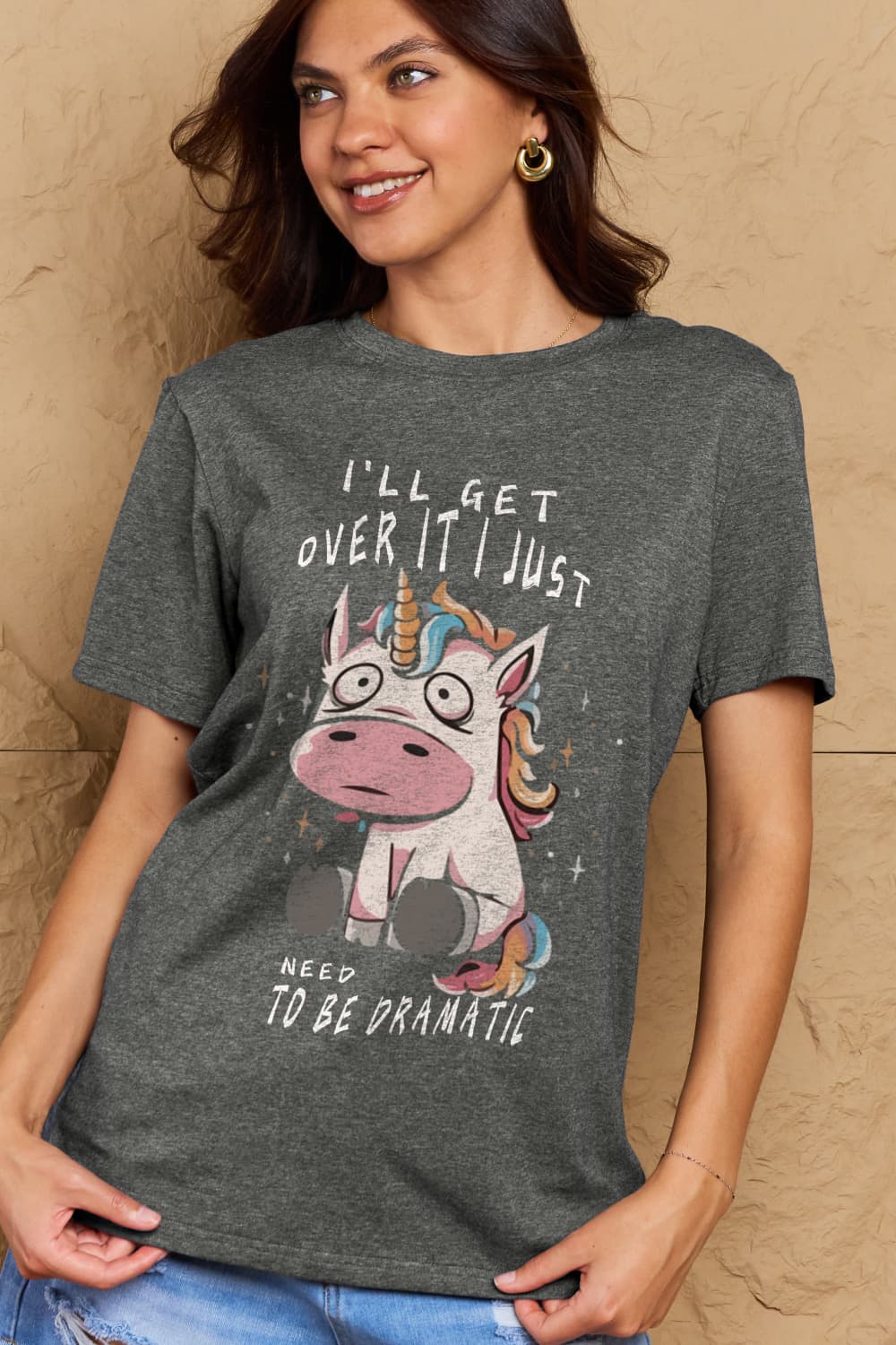 Simply Love Full Size I'LL GET OVER IT I JUST NEED TO BE DRAMATIC Graphic Cotton Tee-Jewearrings