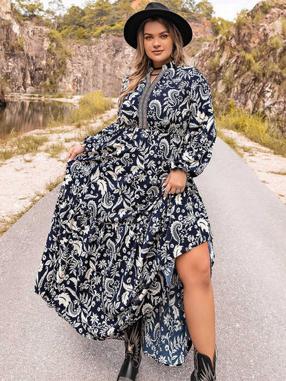 Plus Size Long Sleeve Maxi Dress-Jewearrings