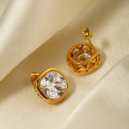 Women's Square Hollow Inlaid Zircon Stud Earrings-Jewearrings