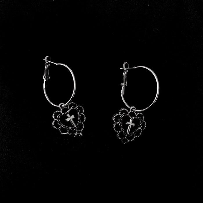 Cross Earrings With Simple Hollow Heart-Jewearrings