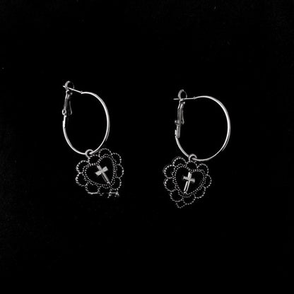 Cross Earrings With Simple Hollow Heart-Jewearrings