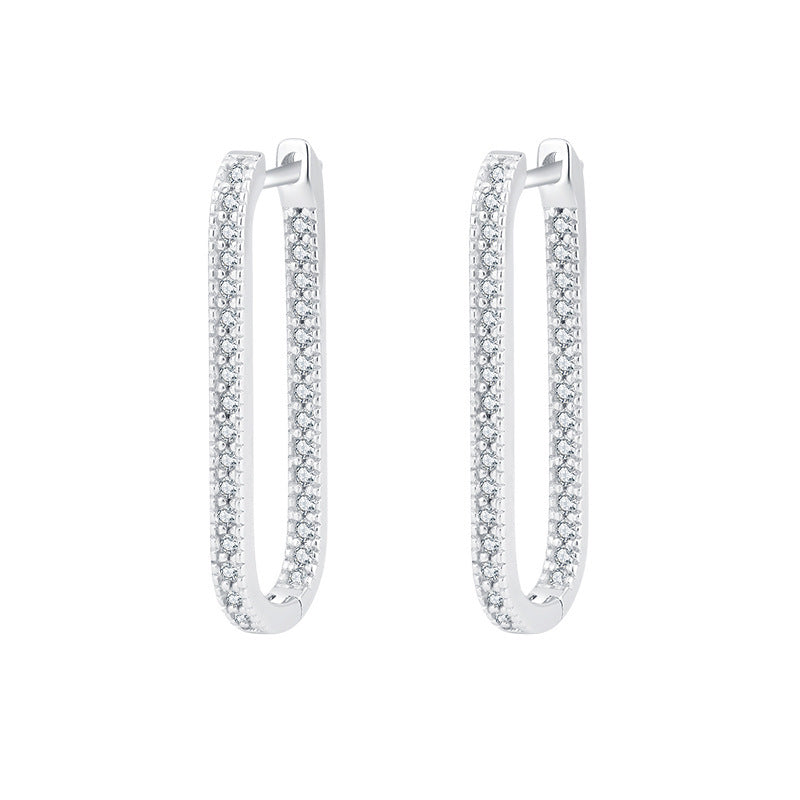 S925 Sterling Silver Geometric U-shaped Full Bore Earrings-Jewearrings