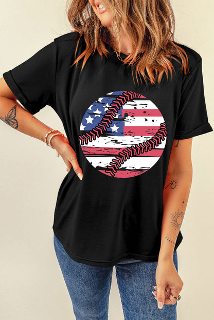 US Flag Round Neck Short Sleeve T-Shirt-Jewearrings