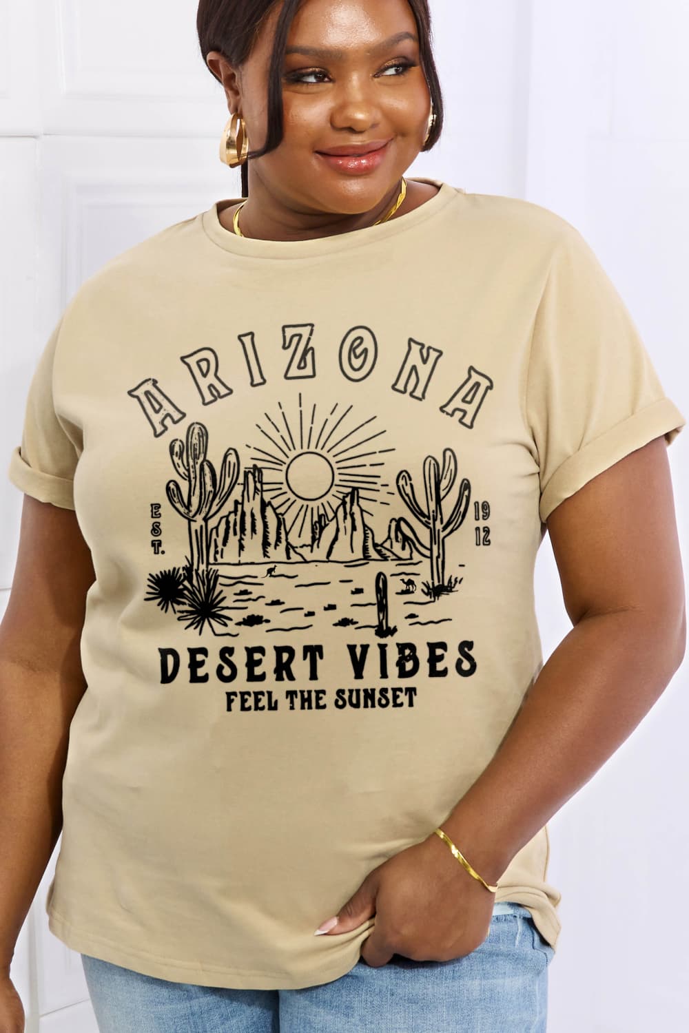 Simply Love Simply Love Full Size ARIZONA DESERT VIBES FEEL THE SUNSET Graphic Cotton Tee-Jewearrings