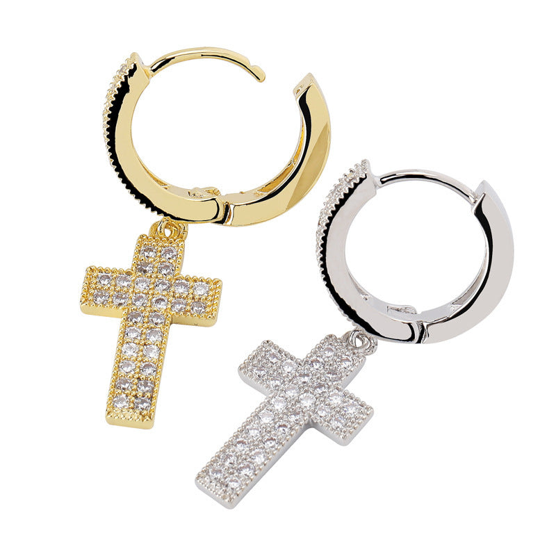 Women's Personality Double Row Zircon Cross Earrings-Jewearrings