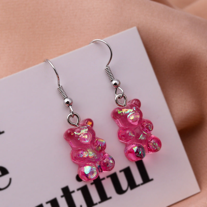 New Fashion Sequins Resin Gummy Bear Dangle Earrings For Women-Jewearrings