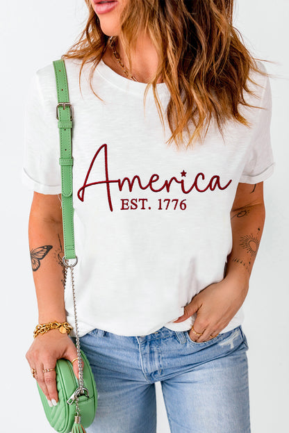 Letter Graphic Round Neck Short Sleeve T-Shirt-Jewearrings