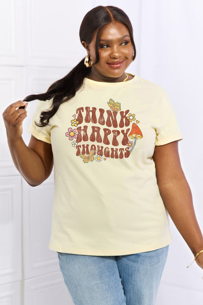 Simply Love Full Size THINK HAPPY THOUGHTS Graphic Cotton Tee-Jewearrings