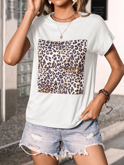 Leopard Graphic Round Neck Tee-Jewearrings