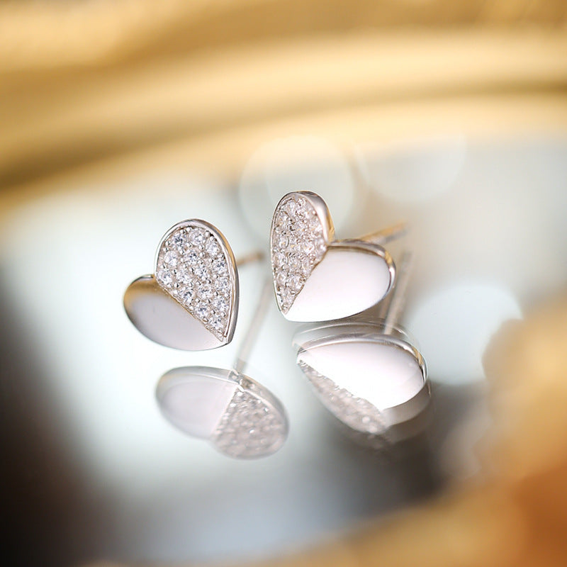 S925 Silver Stitching Love Heart Stud Earrings Special-interest Design-Jewearrings