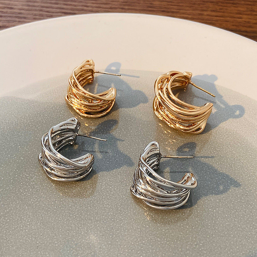 Women's Fashion C- Shaped Winding Hoop Earrings-Jewearrings