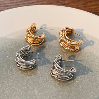 Women's Fashion C- Shaped Winding Hoop Earrings-Jewearrings