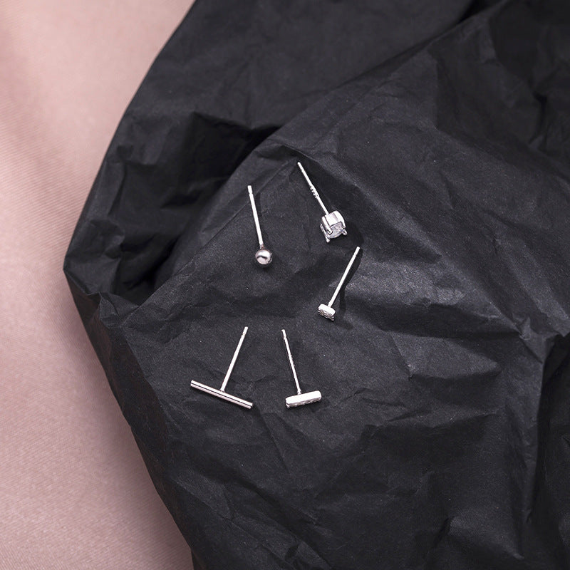 Sterling Silver Geometric Asymmetrical Stud Earrings-Jewearrings